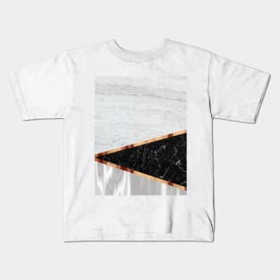 preppy scandinavian minimalist geometric pattern black white marble Kids T-Shirt